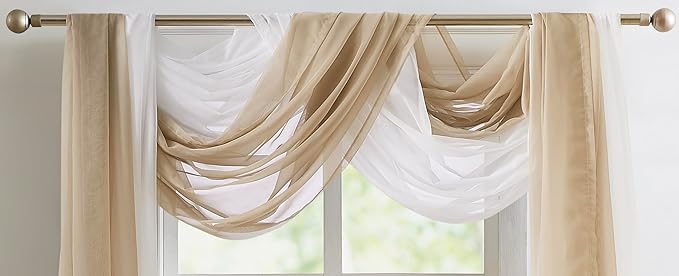 Warm Home Designs 30 Feet Long Sheer Brown Taupe Window Scarf. These XXL Length Valance Window Scarves 54 X 360 Inches in Size. Great as Bed Canopy or Wedding Arch Draping Fabric. AM Taupel 360"