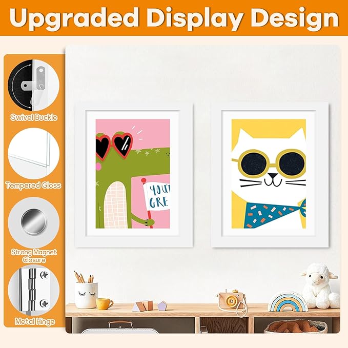 4 Pack Kids Artwork Frames Changeable 10 x 12.5 Inch Children Art Projects Kids Art Frames Front Opening Picture Display Frame, White