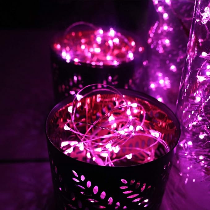 [6-Pack] 7Feet Starry String Lights,Fairy String Lights 20 Micro Starry Leds On Silvery Copper Wire 2pcs CR2032 Batteries Included,Works for Wedding Centerpiece,Party,Christmas Table Decor (Pink)