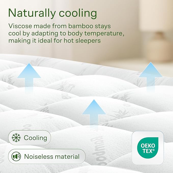 Ultra Soft King Size Mattress Topper - Viscose Made from Bamboo Pillow Top Mattress Pad for Back Pain Relief - Naturally Cooling for Hot Sleepers, White