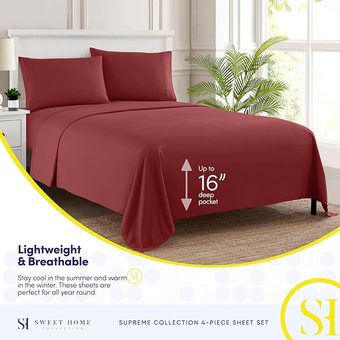 Full Size Sheet Sets - Breathable Luxury Sheets with Full Elastic & Secure Corner Straps Built In - 1800 Supreme Collection Extra Soft Deep Pocket Bedding Set, Sheet Set, Full, Burgundy