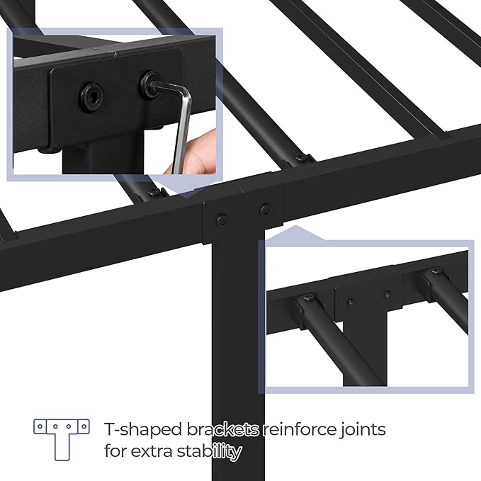 Yaheetech Metal Queen Platform Bed Frames Mattress Foundation with Storage/Curved Design Headboard/NO Box Spring Needed/Heavy-Duty Support/Easy Assembly, Queen, Black