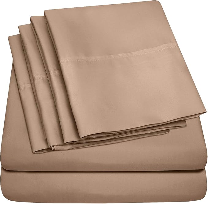 Queen Sheets Taupe - 6 Piece 1500 Supreme Collection Fine Brushed Microfiber Deep Pocket Queen Sheet Set Bedding - 2 Extra Pillow Cases, Great Value, Queen, Taupe