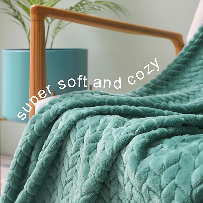 Exclusivo Mezcla Fleece Throw Blanket for Couch, 50x70 Inches Soft Cozy Jacquard Flannel Blankets, Lightweight Fuzzy Plush Warm Throws for Winter, Celadon