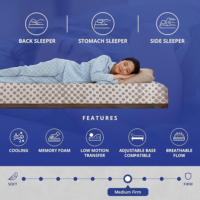 ROOST SLEEP 14-Inch Queen Mattress with Medium Firm Support, CertiPUR-US Certified, Copper Smart Thermic Cooling Gel Memory Foam for Hot Sleepers, Made in USA