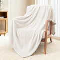 Exclusivo Mezcla Fleece Throw Blanket Extra Large, Super Soft and Warm Blankets for Couch, Sofa and Bed Waffle Textured, Cozy, Fuzzy and Lightweight (Off White, 50x70 Inches)