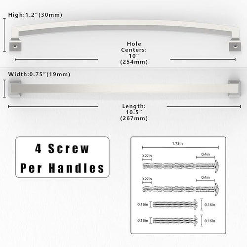 10 Pack Brushed Satin Nickel Cabinet Pulls 10 Inch(254mm) Kitchen Cabinet Handles Solid Zinc Alloy Cabinet Hardware Drawer Pulls