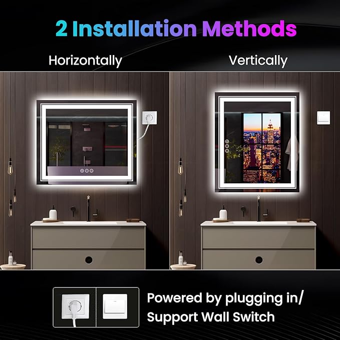 LED Mirror for Bathroom, 72"X32" with 8 RGB Backlit +3 Front Lit (Adjustable Individually), Anti-Fog, Large Lighted Bathroom Vanity Mirror for Wall,Shatterproof,Memory Function,Tempered Glass