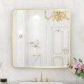 LED Bathroom Mirror with Lights, 32x32 Inch Gold Metal Framed LED Mirror for Bathroom, 3 Colors and Stepless Dimmable Wall Mounted Lighted Bathroom Vanity Mirror, Anti-Fog, Memory