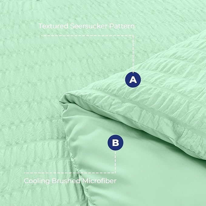 HYMOKEGE Mint Green Twin XL Comforter Set Seersucker 5 Pieces, All Season Luxury Bed in a Bag for Bedroom, Bedding Set with Comforter, Sheets, Pillowcase & Sham