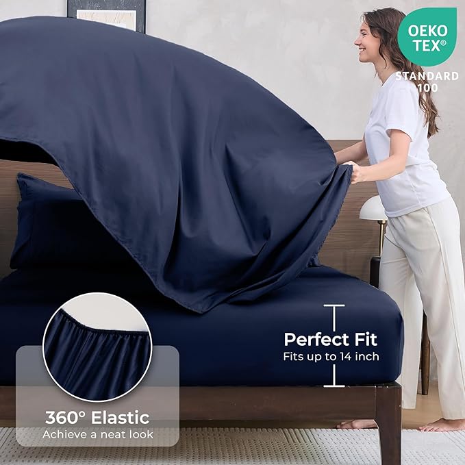 HEVUMYI Navy Blue Twin-XL Comforter Set - 5-Piece All Season Bed in a Bag Twin-XL, Ultra Soft Bedding Set with Comforter, Flat Sheet, Fitted Sheet, Pillowcases, Pillow Shams, Navy Blue