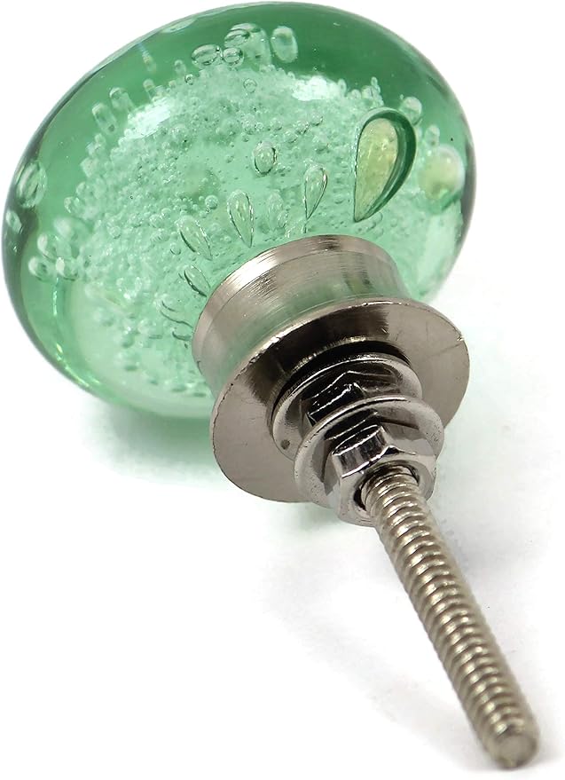 Handmade Bubble Glass Cabinet Knobs - Vintage Decorative, Trendy, Modern Design for Cabinets, Dressers & Furniture - Set of 6 (Green)