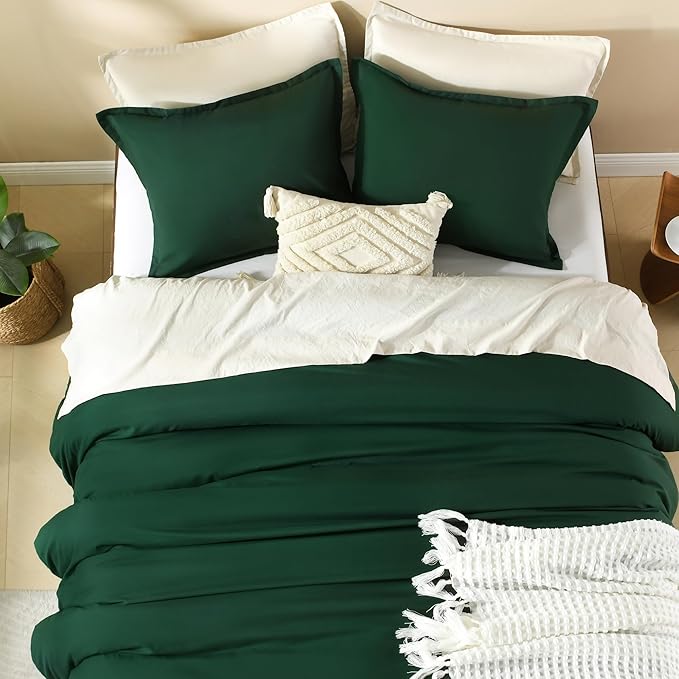 Litanika Dark Emerald Green Full Comforter Set, 3 Pieces Solid Forest Bedding Set, All Season Fluffy Bed Set (79x90In Comforter & 2 Pillowcases)