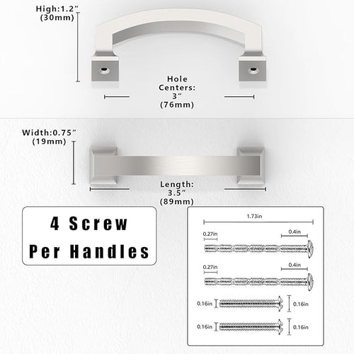 10 Pack Brushed Satin Nickel Cabinet Pulls 3 Inch(76mm) Kitchen Cabinet Handles Solid Zinc Alloy Cabinet Hardware Drawer Pulls