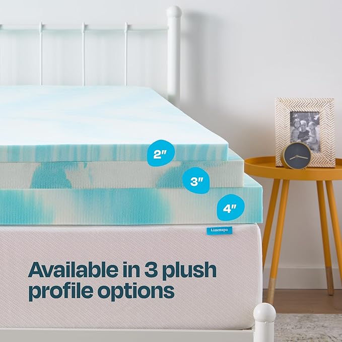 Linenspa 2 Inch Gel Swirl Memory Foam Mattress Topper – Cooling Gel Infused – Pressure Relieving Bed Topper - Mattress Pad – CertiPUR Certified - King Size
