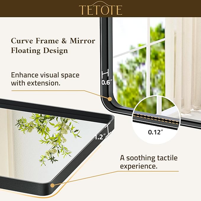 TETOTE 42 x 36 Black Bathroom Mirror Matte Black Metal Framed Vanity Mirror, Tempered Glass, Wall Mounted for Bathroom, Entryway, Bedroom, Living Room(Horizontal/Vertical)