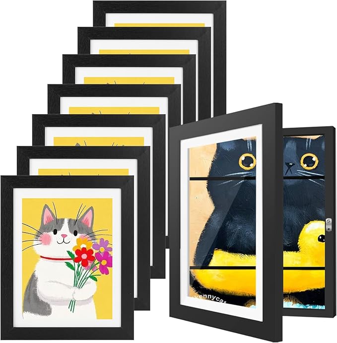 8 Pack Kids Artwork Frames Changeable 8.5 x 11 Inch Children Art Projects Kids Art Frames Front Opening Picture Display Frame, Black
