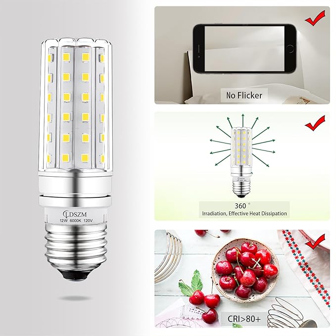 LED Light Bulb 100w Equivalent 1200 Lumen 6000K Cool Daylight White 12W LED Super Bright Bulb E26 Base Non-Dimmable Chandelier Light Bulbs for Home Indoor LED Corn Light Bulb Pack of 4