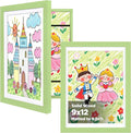 KINLINK 9x12 Kids Art Frames Set of 2, Solid Wood Kids Artwork Frames Changeable with Acrylic Front Opening Holds 150 Pictures, Art Frame for Kids Artwork with Mat or without Mat, Light Green