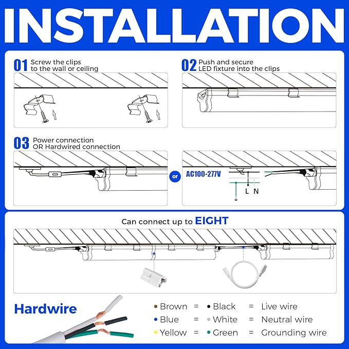Barrina 6 Pack LED T5 Integrated Single Fixture, 4FT, 2200lm, 3000K (Warm White), 20W, Utility Shop Lights, Ceiling and Under Cabinet Light, ETL Listed, Grow Light with Built-in ON/Off Switch