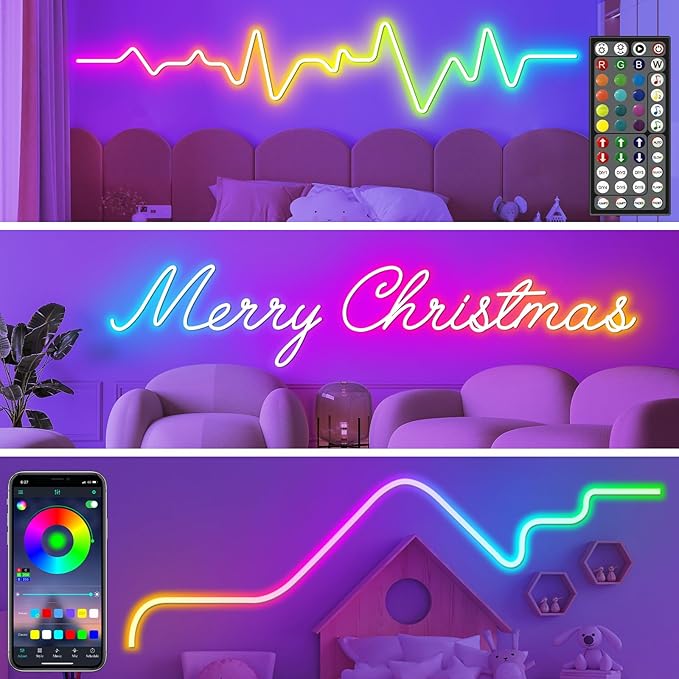 SINLEY Led Neon Rope Lights 100FT,Control with App/Remote,Flexible Led Rope Lights,Multiple Modes,IP68 Outdoor RGB Neon Lights Waterproof,Music Sync Gaming Led Strip Lights for Bedroom Indoor