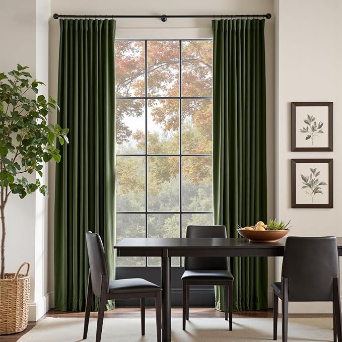 Lazzzy Velvet Blackout Curtains Thermal Insulated Room Window Drapes Super Soft Luxury Curtains for Living Room Bedroom Rod Pocket 2 Panels, Moss, 52" W x 84" L