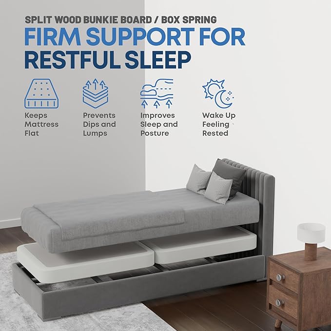 Nutan Inch Sturdy Box Spring for Mattress Support-Durable and Fully Assembled, Natural Wood Twin, White, 4" Foundation