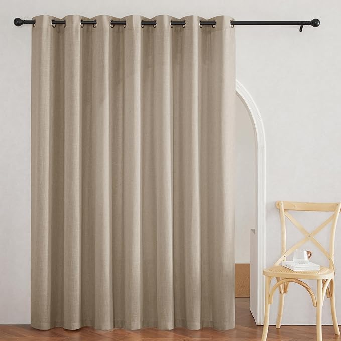 RYB HOME Vertical Linen Blended Curtains for Kitchen Kids Room Playroom, Elegant Light Filtering Semi Sheer for Machine Washable Durable Breathable Privacy Home Decor, Khaki, W 60 x L 90, 1 Pc