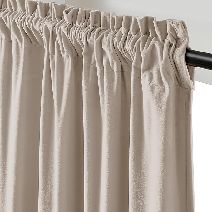 Lazzzy Velvet Blackout Curtains Thermal Insulated Room Window Drapes Super Soft Luxury Curtains for Living Room Bedroom Rod Pocket 2 Panels, Oatmeal, 52" W x 90" L