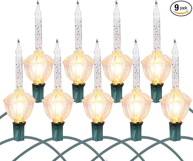 Christmas Bubble Lights - UL Listed 9 Traditional Clear Bulbs with Silver Glitter for Holiday Christmas Celebrations Lighting, Green Wire