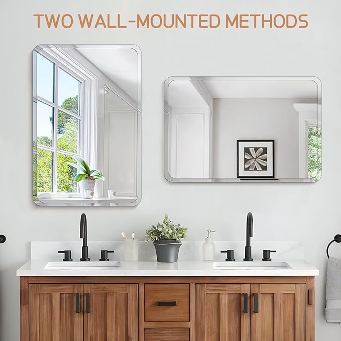 Frameless Bathroom Mirror for Over Sink,Wall Mounted Vanity Mirrors 20x28in,Rounded Rectangle Mirror Frameless with Polished Edge for Bedroom,Living Room,Entryway,Shatterproof (Horizontal/Vertical)