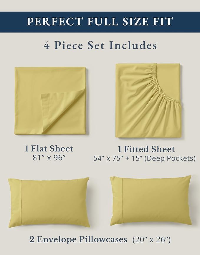 LANE LINEN 100% Organic Cotton Vintage Pre Washed Bed Sheets Full Size, Eco Friendly Sustainably Produced, Machine Washable Naturally Temperature Regulating Full Size Bedding- Cocoon