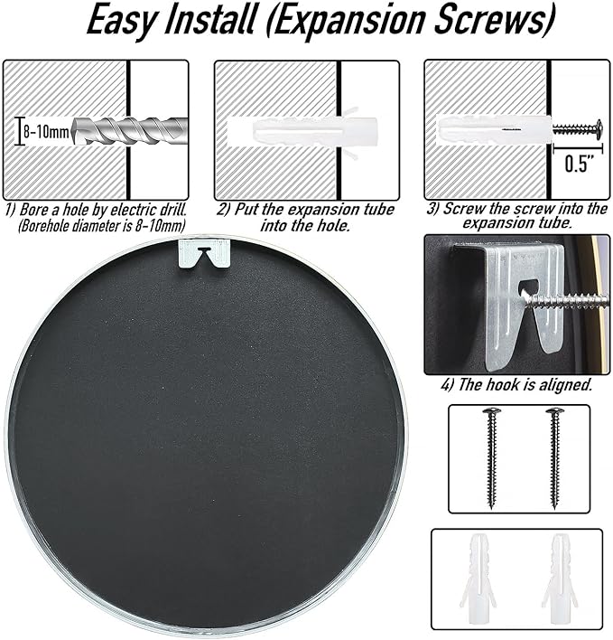 24" Round Mirror Circle Wall Mounted Hanging or Against Wall Metal Frame Dressing Make-up Mirrors for Entryway Bedroom Bathroom Living Room 24 inch Black