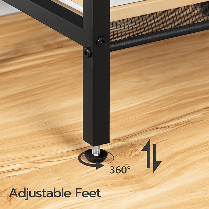 HOOBRO Tall Side Table, Industrial End Telephone Table with Adjustable Mesh Shelves, for Living Room, Bedroom, Entryway, Office, Rustic Brown and Black BF03DH01
