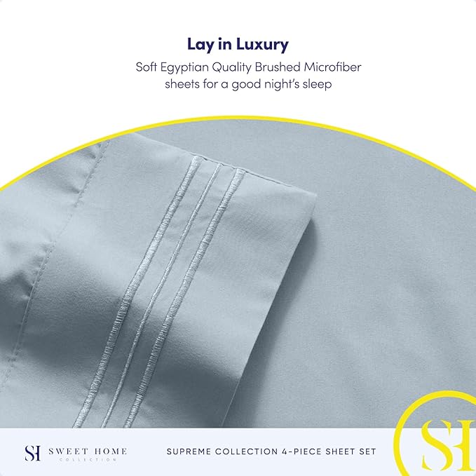 King Size Sheets - Breathable Luxury Bed Sheets with Full Elastic & Secure Corner Straps Built In - 1800 Supreme Collection Extra Soft Deep Pocket Bedding Set, Sheet Set, King, Misty Blue