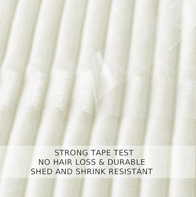 Cuddly Queen Size Blanket, Fluffy Fleece, Warm & Soft with Striped Pattern, 90x90 Inches, Cream