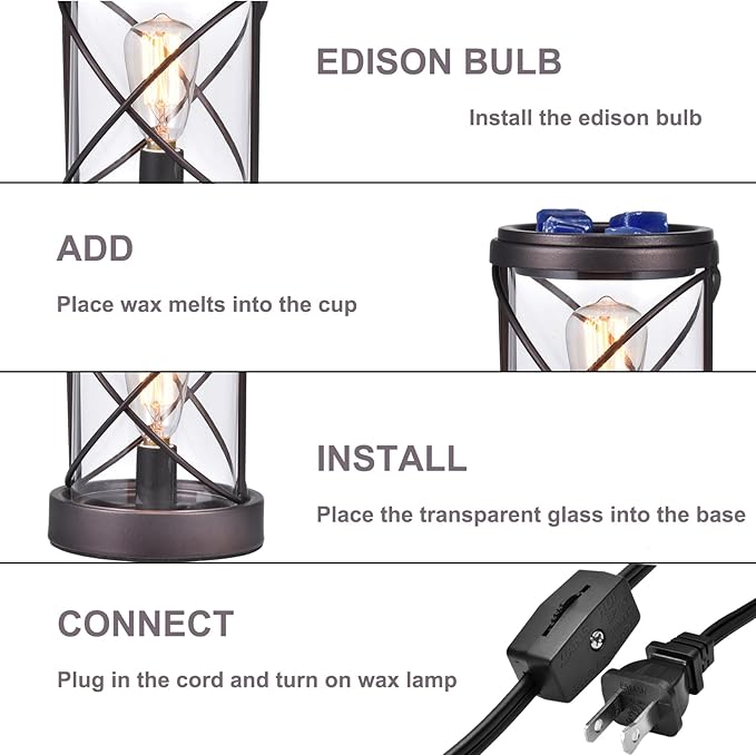 Wax Melt Warmer,Edison Light Bulb Candle Wax Burner,Electric Wax Warmer,Wax Warmer for Scented Wax,Candle Wax Warmer for Home Office Gifts & Decor