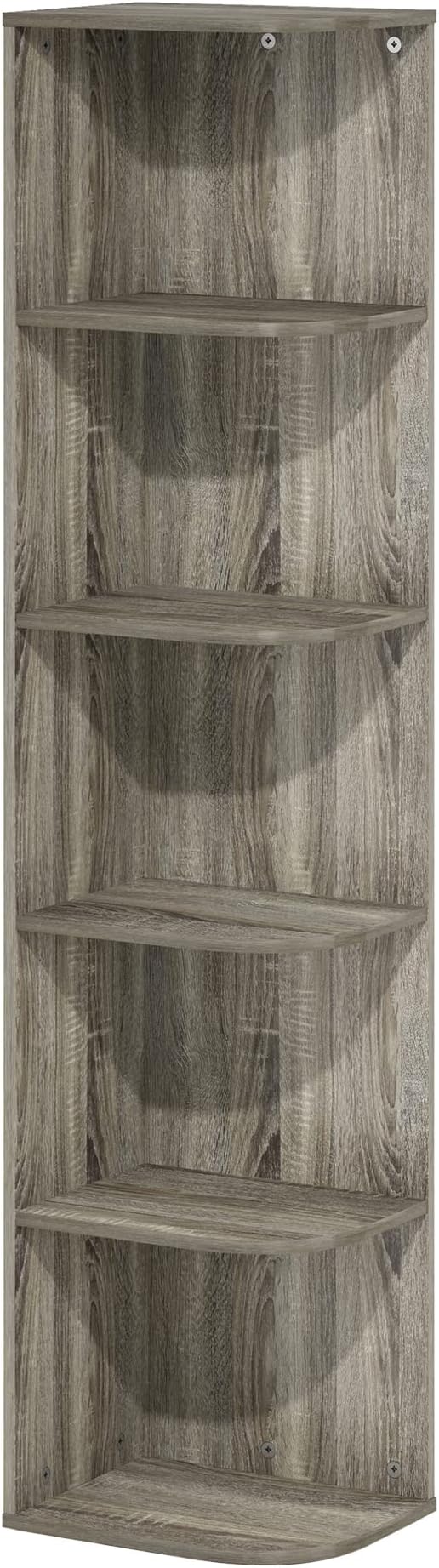 Furinno PASIR Book Shelf, 5-Tier Corner Bookshelf, Open Shelves Bookcase 9.3" x 12" x 51.7", for Living Room, Bedroom, Home Office, French Oak