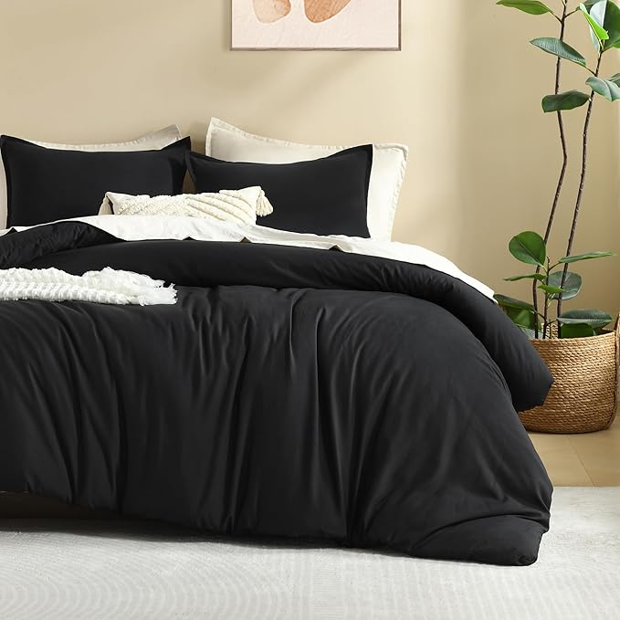 Litanika Comforters Black Oversized King Size, 3 Pieces Lightweight Solid Bedding Comforter Set, All Season Fluffy Bed Set (120x98In Comforter & 2 Pillowcases)