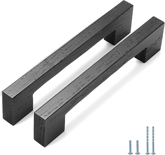 Black Square 7-1/2in 6 pcs Wooden Drawer Pulls Handle pulls for cabinets Kitchen Cabinet Drawer pulls Cabinet Door Pull