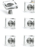 JEREVER 6 Pack Glass Crystal Knobs Brushed Nickel Drawer Pull Cabinet Handle for Dresser Kitchen (Square)