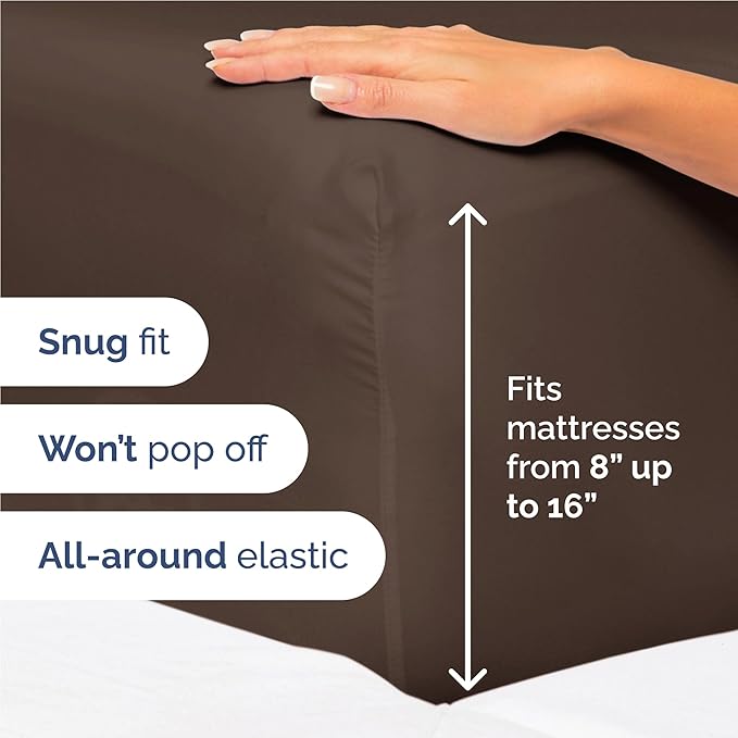 Twin XL 4 Piece Sheet Set - Comfy Breathable & Cooling - Ultra Soft Hotel Luxury Bedding Set w/ 8-16 Inch Deep Pockets - 1 Flat & 1 Fitted Sheet & 2 Pillowcases - Wrinkle Free and Easy Care - Brown