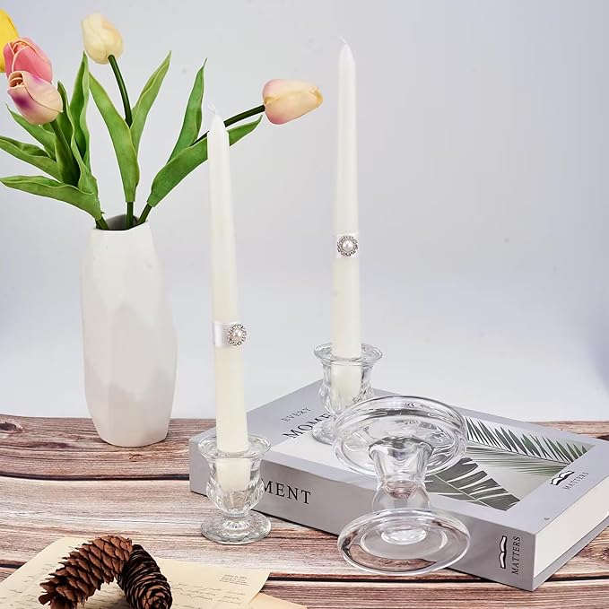 Unity Candle Holder - Glass Candle Holders for Pillar Candles Taper Candles, Glass Candlestick Holders Set of 3, Decorative Clear Glass Candlestick Holder for Wedding Table Dinning Church Centerpiece