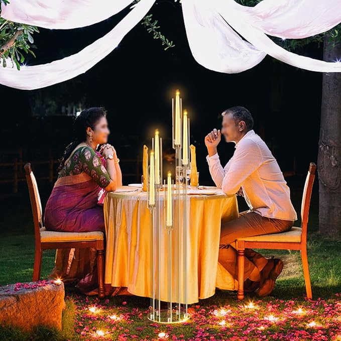 5 Arm Floor Candelabra,Acrylic Floor Candle Holder for Wedding Centerpiece Tall Clear Candle Holders for Ceremony Birthday Party Home Decoration Fit 0.8 LED Candles