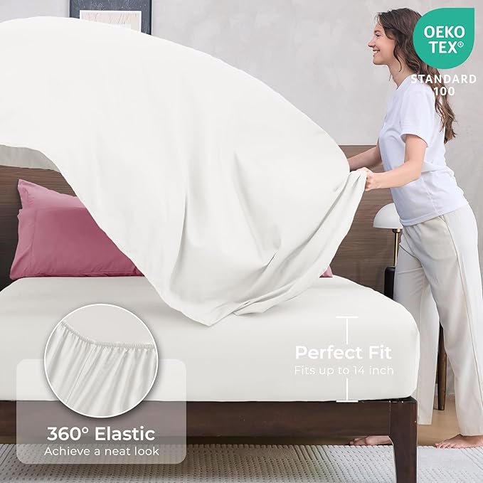 HEVUMYI King Comforter Set - 7-Piece All Season Bed in a Bag King, Ultra Soft Bedding Set with Comforter, Flat Sheet, Fitted Sheet, Pillowcases, Pillow Shams, Pink & Ivory