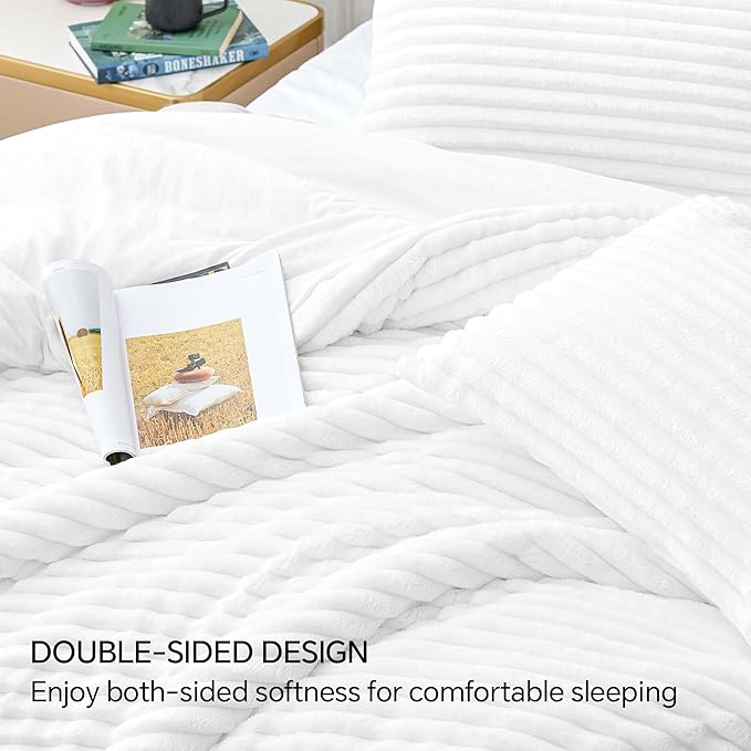 BEDELITE Fleece Twin Comforter Set -Super Soft & Warm Fluffy Bright White Bedding, Luxury Fuzzy Heavy Bed Set for Winter with 1 Pillow case
