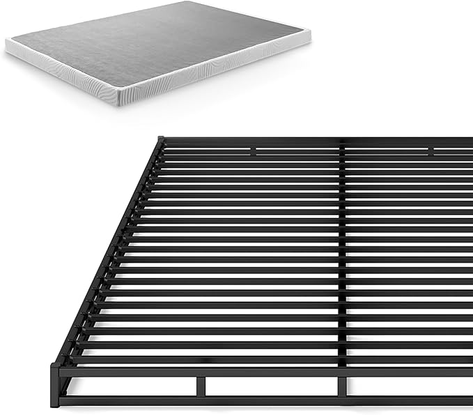 ZINUS Quick Lock Metal Smart Box Spring, 4 Inch Mattress Foundation, Strong Metal Structure, Easy Assembly, Queen White, Hassle & Headache Free