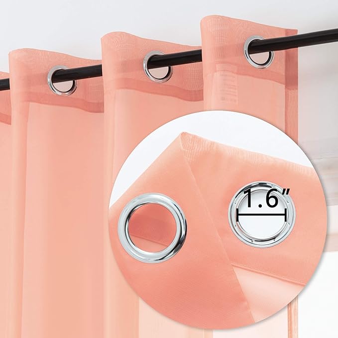 DUALIFE Coral Curtains 84 Inches Long for Living Room Set of 2 Panels Grommet Transparent Coral Sheer Curtains for Bedroom Decor Dining Area Decorations 52x84 Inch Length