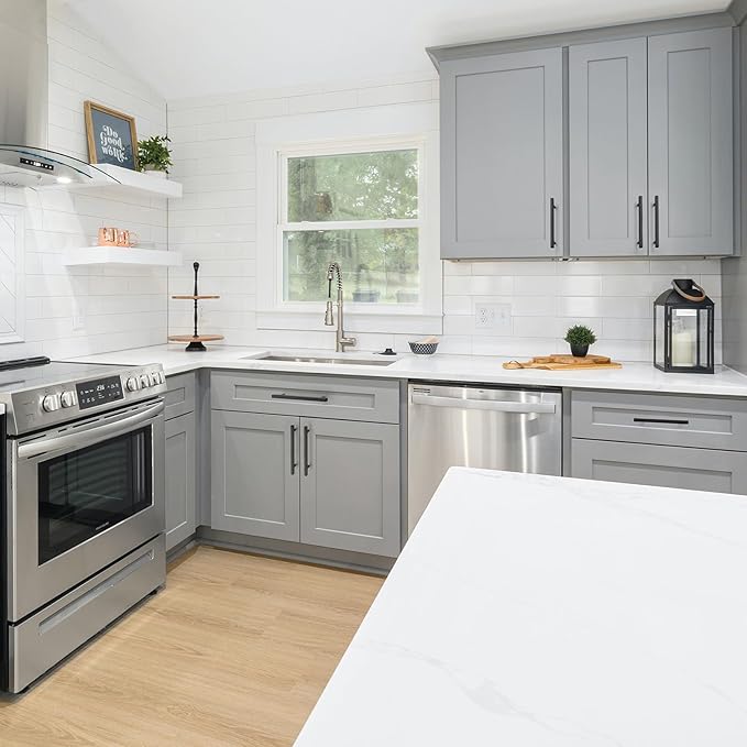 JOY DECOR 45 Pack 6-1/4 Inch Matte Black Square Cabinet Handles Stainless Steel Cabinet Hardware Pulls for Kitchen and Drawers with 8-13/16 Inch Overall Length