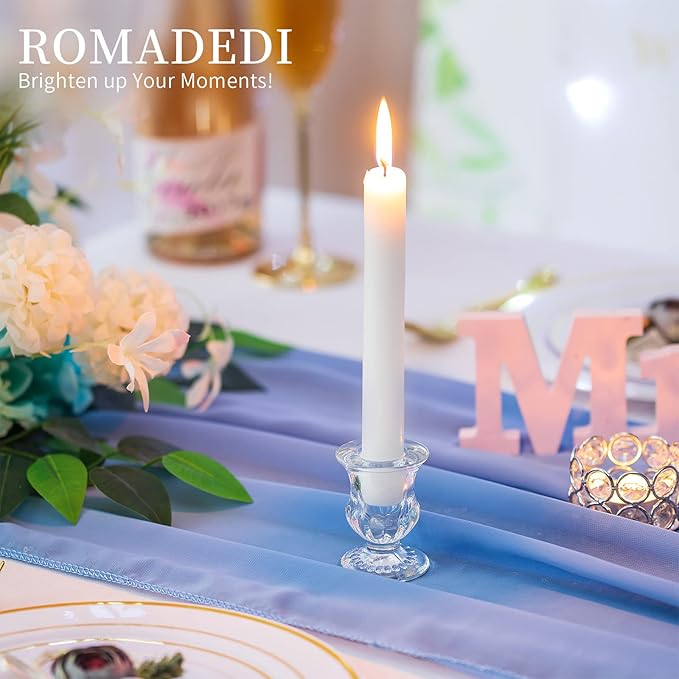 Romadedi Glass Taper Candle Holders - Clear Small Candlestick Holder Bulk, Thicker Glass Candle Sticks Set for Wedding Christmas Party Dining Table Table Centerpiece Decor, 2Pcs